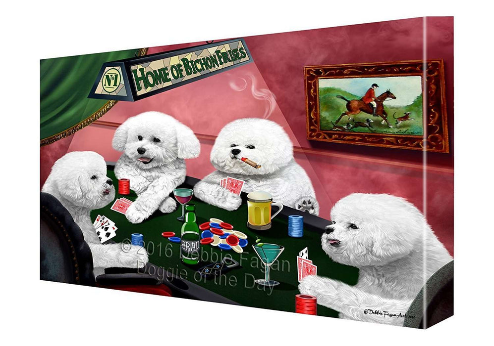 Home of Bichon Frise 4 Dogs Playing Poker Painting Printed on Canvas Wall Art