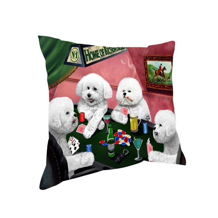 Home of Bichon Frise 4 Dogs Playing Poker Throw Pillow
