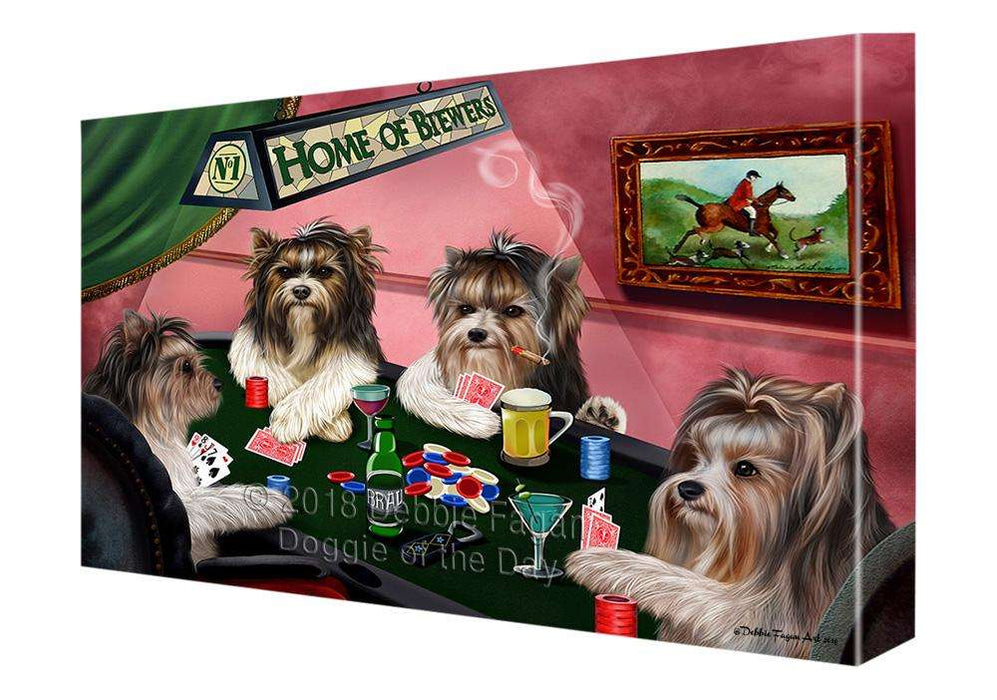 Home of Biewer Terrier 4 Dogs Playing Poker Canvas Print Wall Art Décor CVS106955
