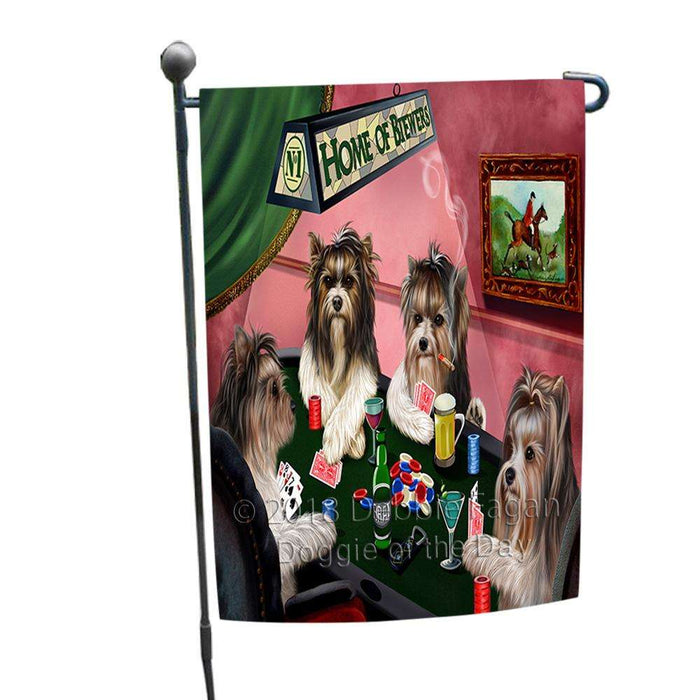 Home of Biewer Terrier 4 Dogs Playing Poker Garden Flag GFLG54407