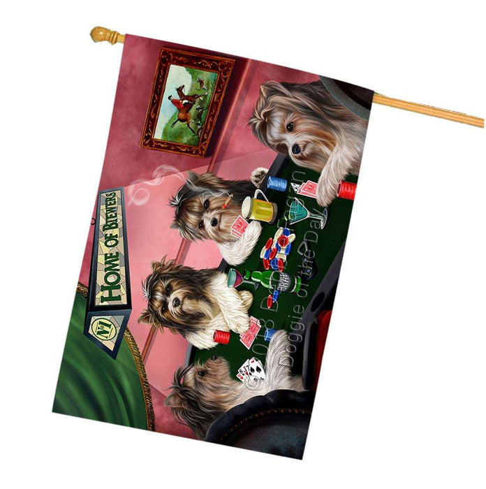 Home of Biewer Terrier 4 Dogs Playing Poker House Flag FLG54543