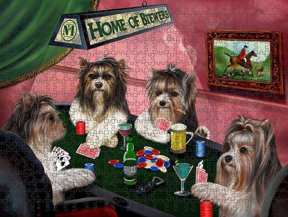 Home of Biewer Terrier 4 Dogs Playing Poker Puzzle with Photo Tin PUZL84536