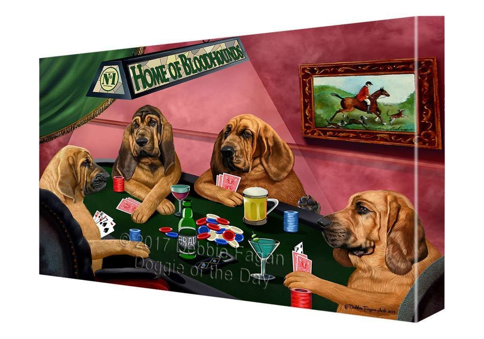 Home of Bloodhounds 4 Dogs Playing Poker Canvas Wall Art