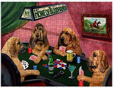 Home of Bloodhounds 4 Dogs Playing Poker Puzzle with Photo Tin