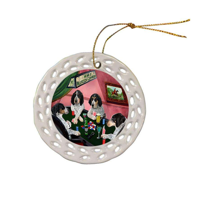 Home of Bluetick Coonhound 4 Dogs Playing Poker Ceramic Doily Ornament DPOR54346