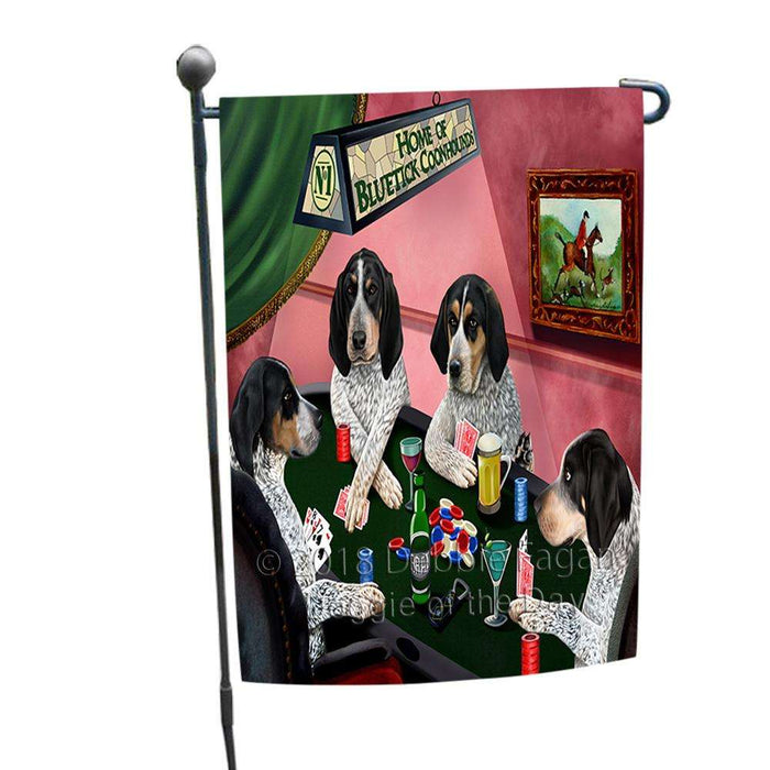 Home of Bluetick Coonhound 4 Dogs Playing Poker Garden Flag GFLG54408