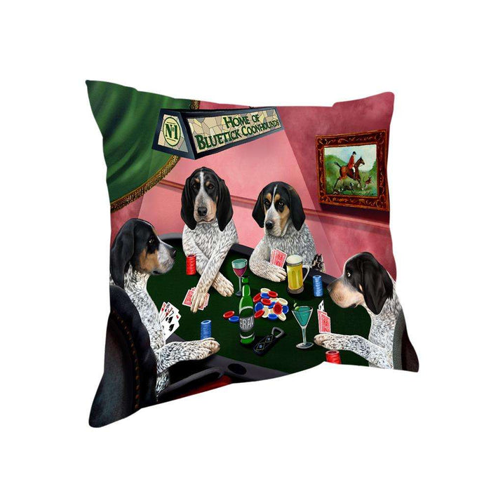 Home of Bluetick Coonhound 4 Dogs Playing Poker Pillow PIL74008