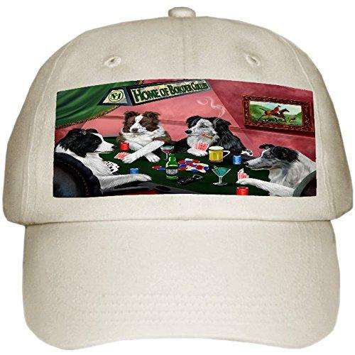 Home of Border Collies 4 Dogs Playing Poker Hat Off White