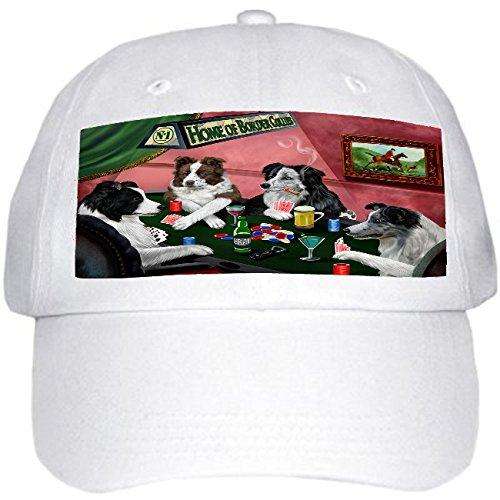 Home of Border Collies 4 Dogs Playing Poker Hat White