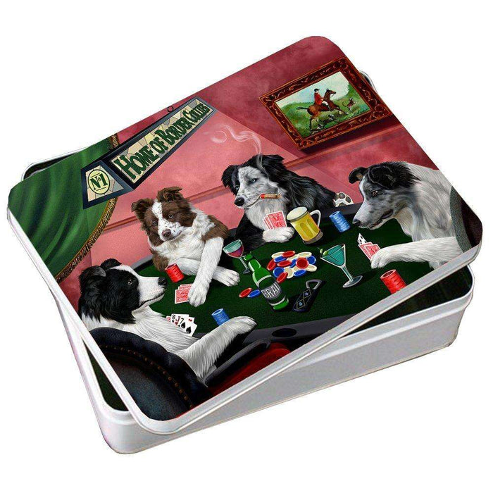 Home of Border Collies 4 Dogs Playing Poker Photo Tin