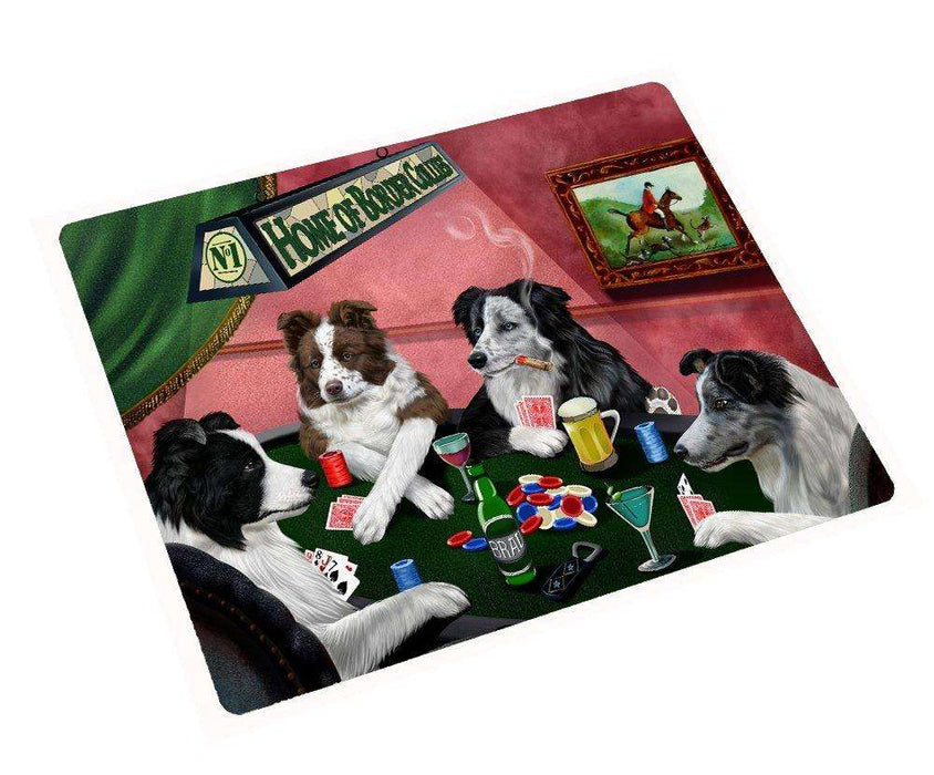 Home of Border Collies Tempered Cutting Board 4 Dogs Playing Poker