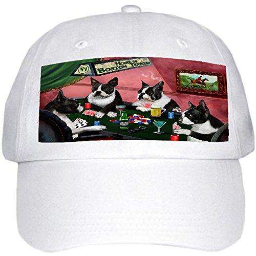 Home of Boston Terrier 4 Dogs Playing Poker Hat White
