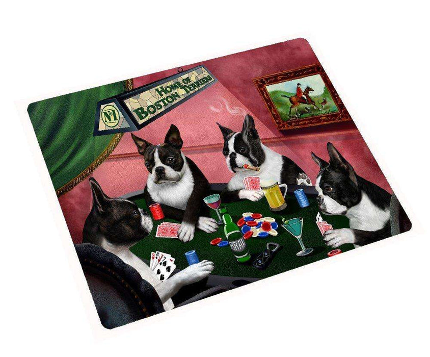 Home of Boston Terrier 4 Dogs Playing Poker Large Tempered Cutting Board 15.74" x 11.8" x 5/32"