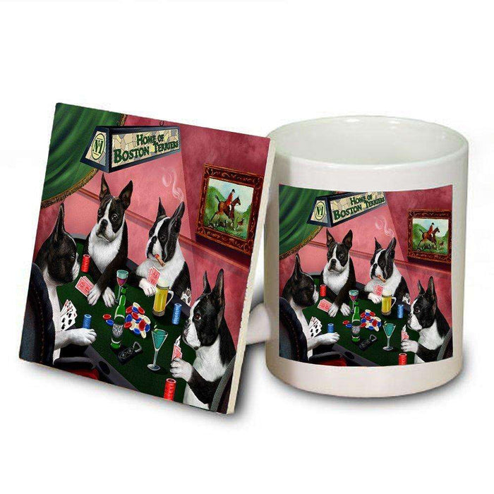 Home of Boston Terrier 4 Dogs Playing Poker Mug and Coaster Set