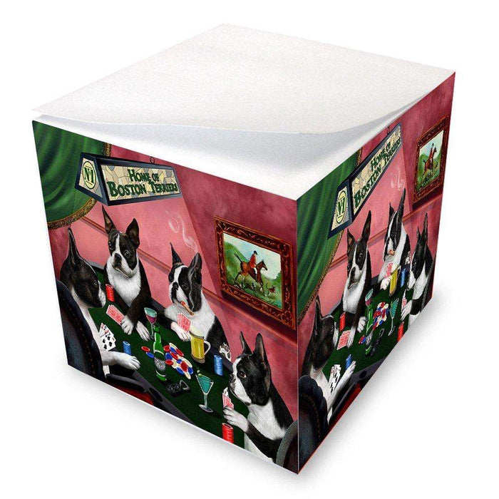 Home of Boston Terrier 4 Dogs Playing Poker Note Cube