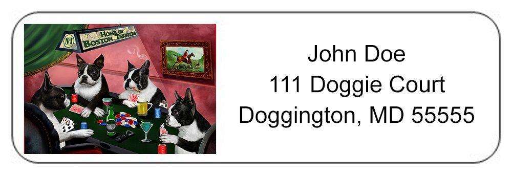 Home of Boston Terrier 4 Dogs Playing Poker Return Address Label