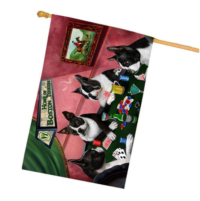 Home of Boston Terriers 4 Dogs Playing Poker House Flag