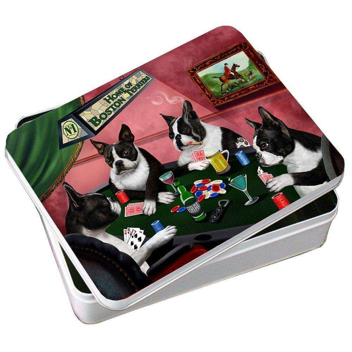 Home of Boston Terriers 4 Dogs Playing Poker Photo Tin