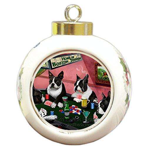 Home of Boston Terriers Christmas Holiday Ornament 4 Dogs Playing Poker