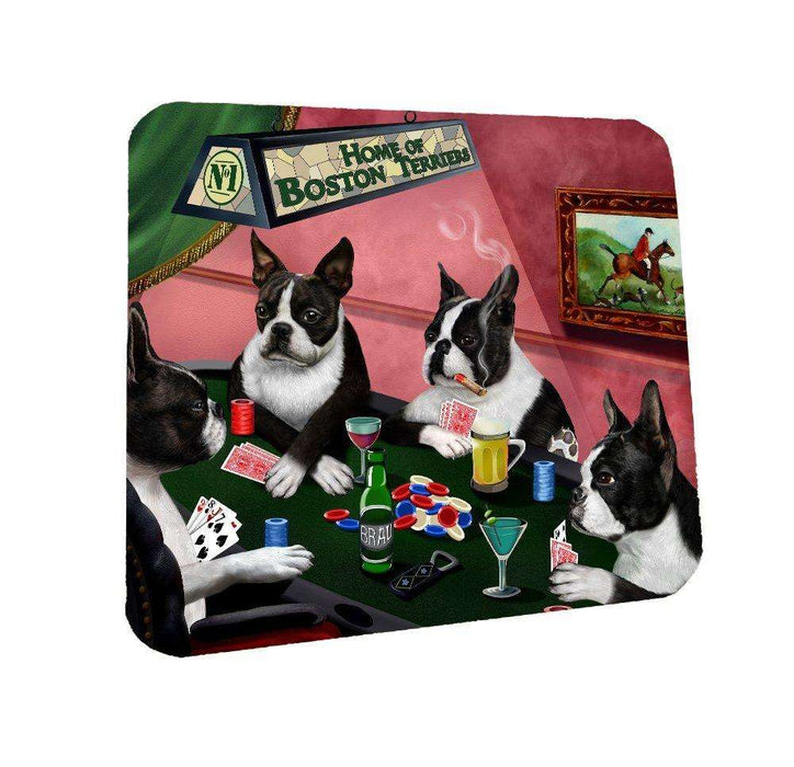 Home of Boston Terriers Coasters 4 Dogs Playing Poker (Set of 4)