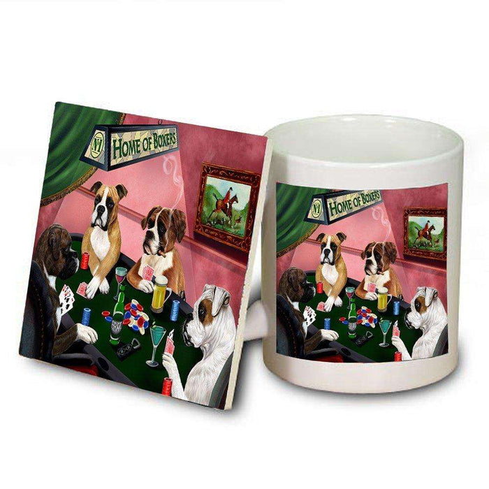 Home of Boxer 4 Dogs Playing Poker Mug and Coaster Set