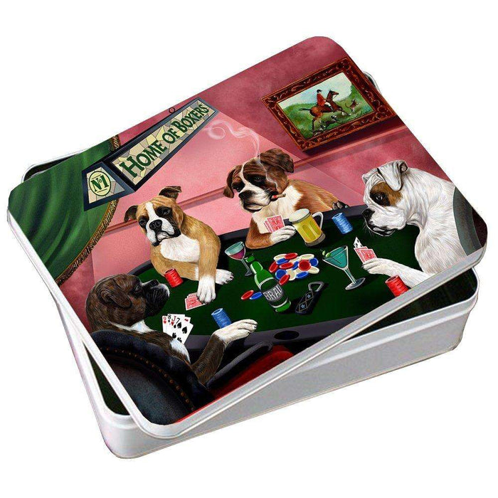 Home of Boxer 4 Dogs Playing Poker Photo Tin