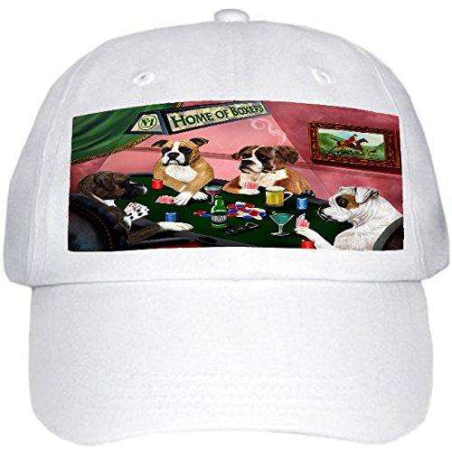 Home of Boxers 4 Dogs Playing Poker Hat White