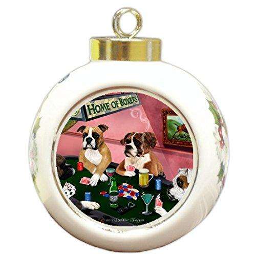 Home of Boxers Christmas Holiday Ornament 4 Dogs Playing Poker