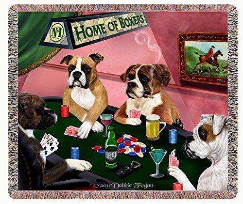 Home of Boxers Woven Throw Blanket 4 Dogs Playing Poker 54x38
