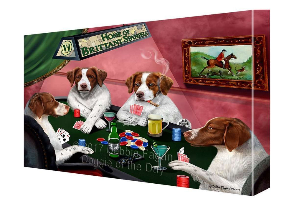 Home of Brittany Spaniels 4 Dogs Playing Poker Canvas Wall Art