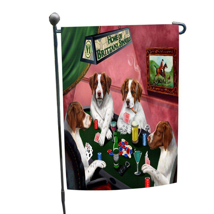 Home of Brittany Spaniels 4 Dogs Playing Poker Garden Flag