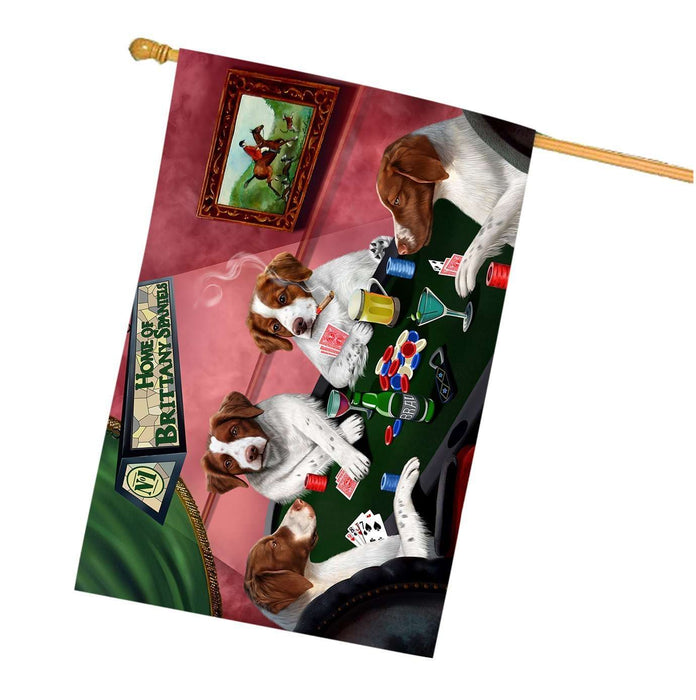 Home of Brittany Spaniels 4 Dogs Playing Poker House Flag