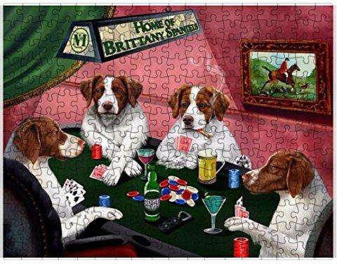 Home of Brittany Spaniels 4 Dogs Playing Poker Puzzle with Photo Tin