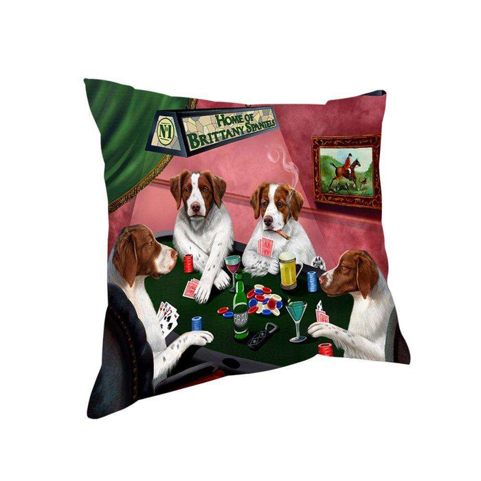 Home of Brittany Spaniels 4 Dogs Playing Poker Throw Pillow