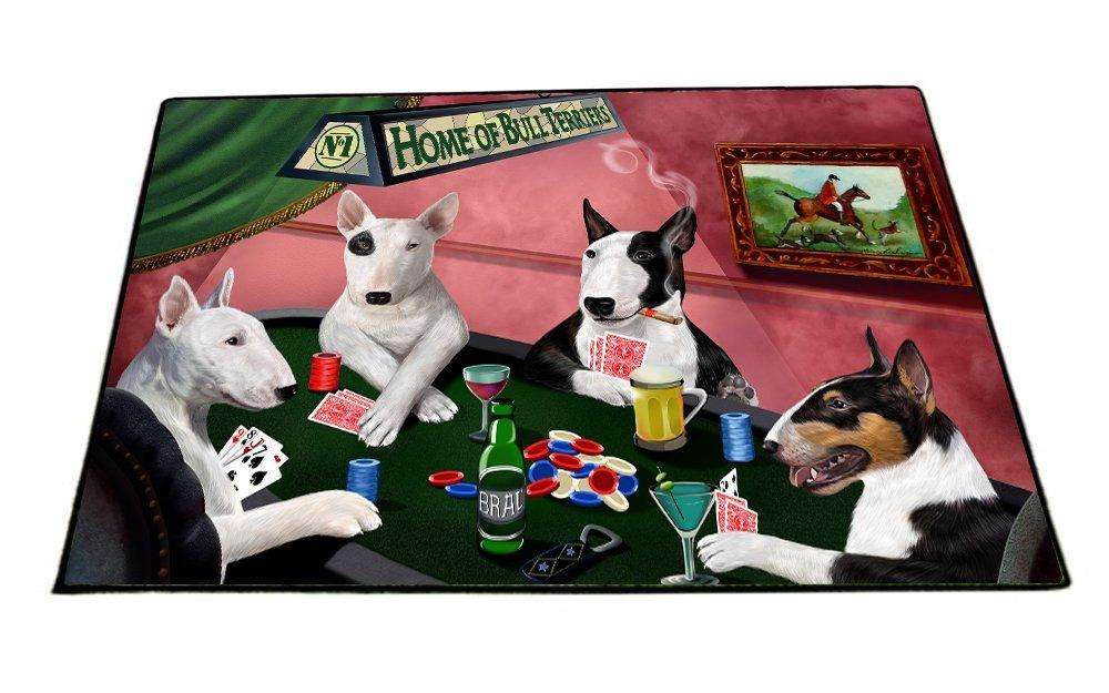 Home of Bull Terrier 4 Dogs Playing Poker Floormat 18" x 24"