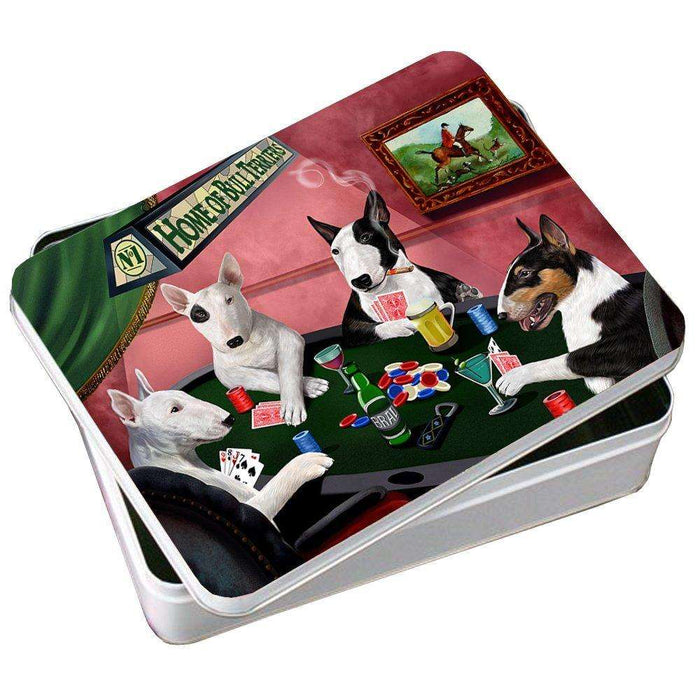 Home of Bull Terrier 4 Dogs Playing Poker Photo Tin