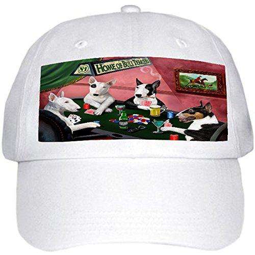 Home of Bull Terriers 4 Dogs Playing Poker Hat White