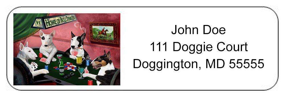 Home of Bull Terriers 4 Dogs Playing Poker Return Address Label