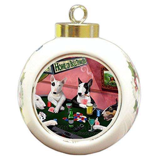 Home of Bull Terriers Christmas Holiday Ornament 4 Dogs Playing Poker