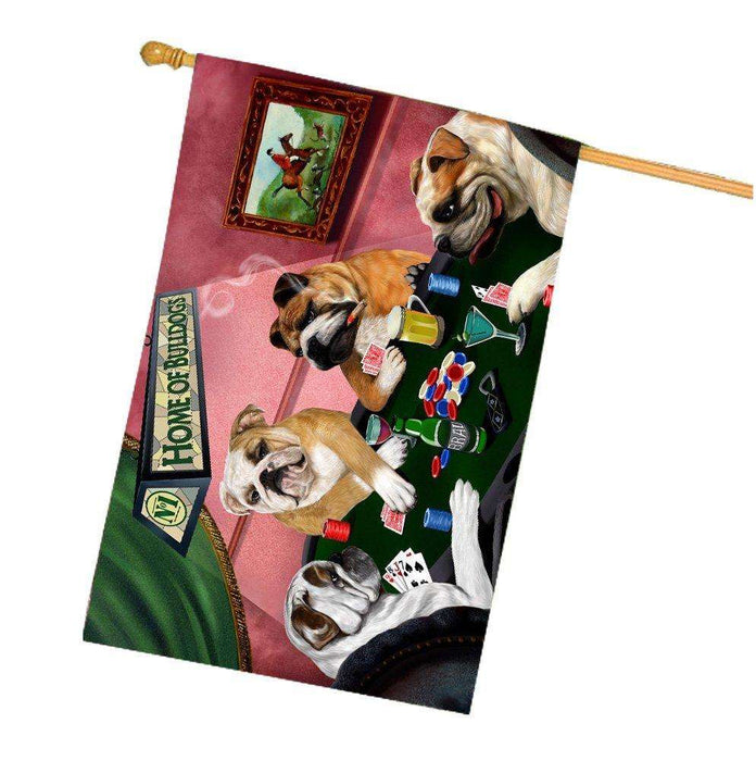 Home of Bulldogs 4 Dogs Playing Poker House Flag