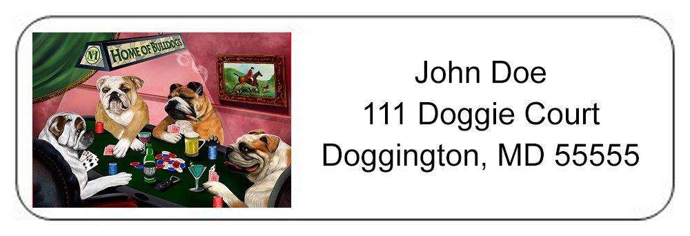 Home of Bulldogs 4 Dogs Playing Poker Return Address Label