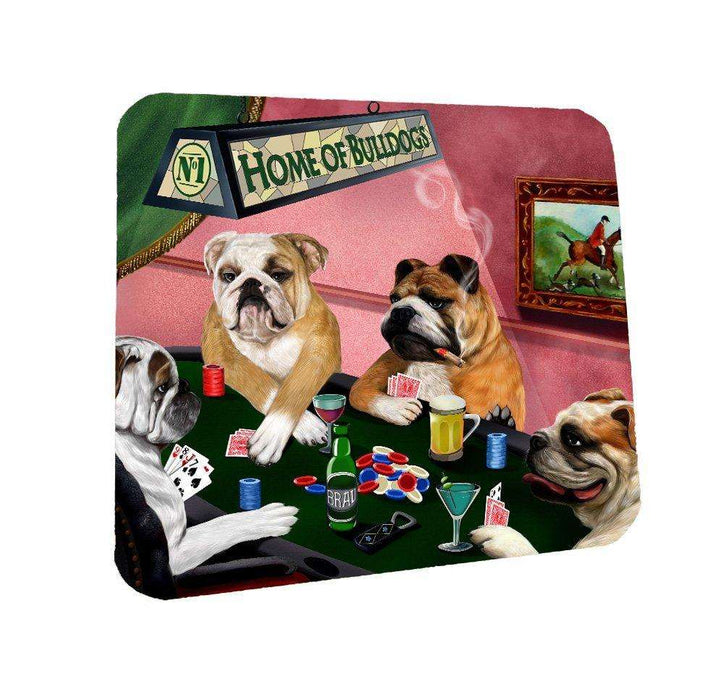 Home of Bulldogs Coasters 4 Dogs Playing Poker (Set of 4)