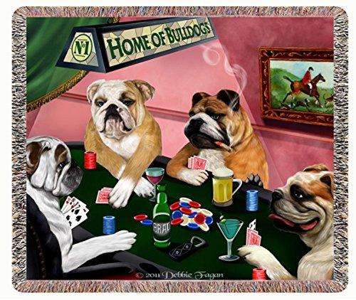 Home of Bulldogs Woven Throw Blanket 4 Dogs Playing Poker 54 x 38