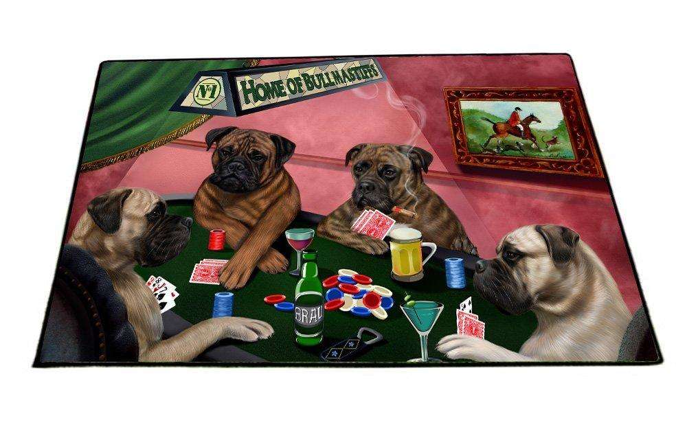 Home of Bullmastiff 4 Dogs Playing Poker Floormat 18" x 24"