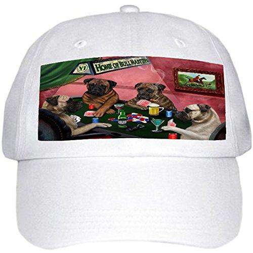 Home of Bullmastiff 4 Dogs Playing Poker Hat White