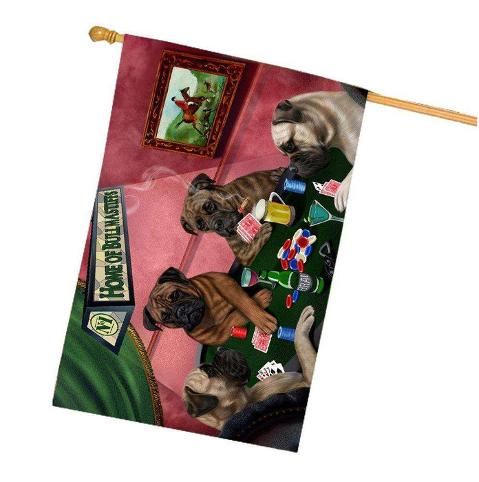 Home of Bullmastiff 4 Dogs Playing Poker House Flag