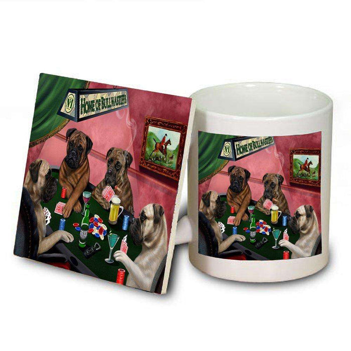 Home of Bullmastiff 4 Dogs Playing Poker Mug and Coaster Set