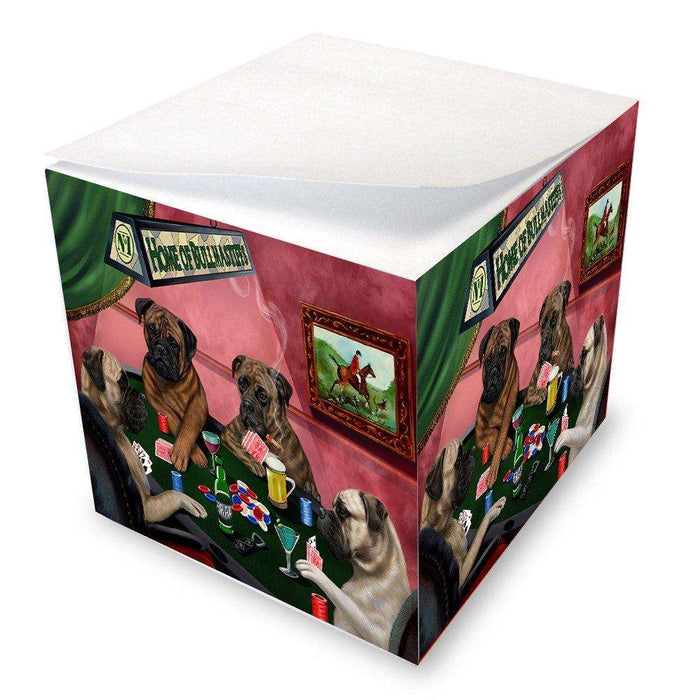 Home of Bullmastiff 4 Dogs Playing Poker Note Cube