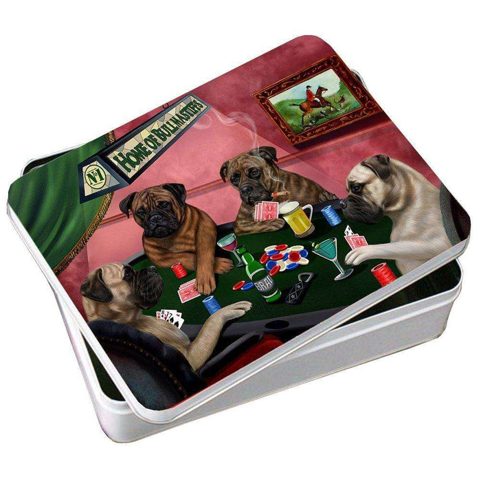 Home of Bullmastiff 4 Dogs Playing Poker Photo Tin