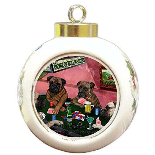 Home of Bullmastiff Christmas Holiday Ornament 4 Dogs Playing Poker